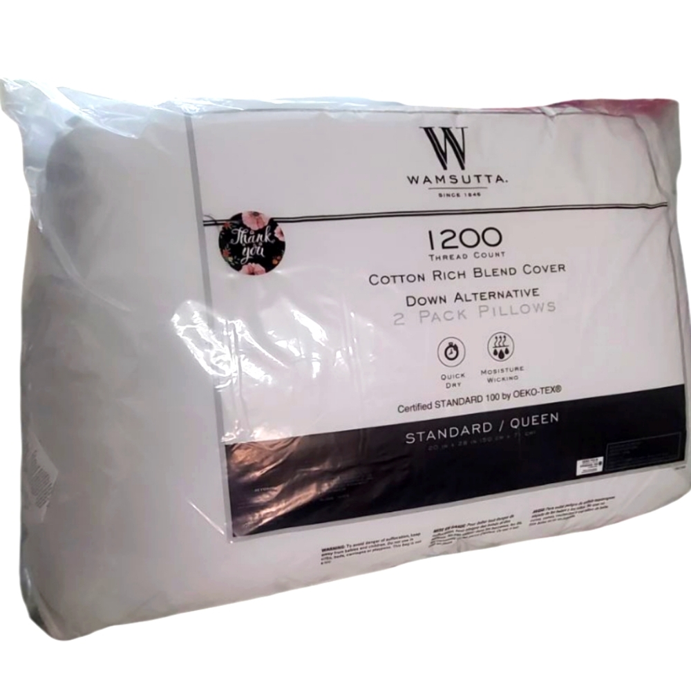 Brand New Wamsutta 1200 Thread Count Down Alternative 2 Pack Pillows. St…